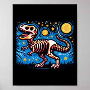 Starry Night Skeleton Dinosaur T Rex Boys Kids Poster