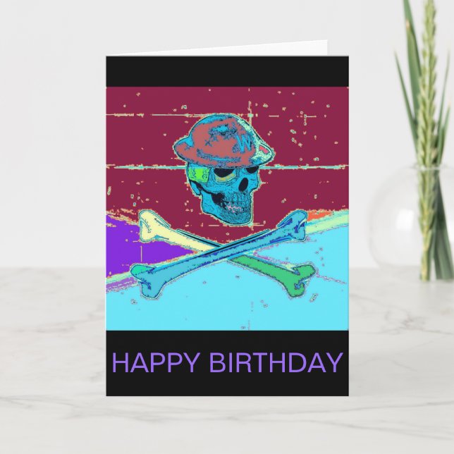 Starry Night Skull Crossbones Birthday Card (Front)