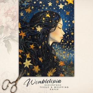 Starry Night Sky Art Nouveau Dream Girl Decoupage Tissue Paper