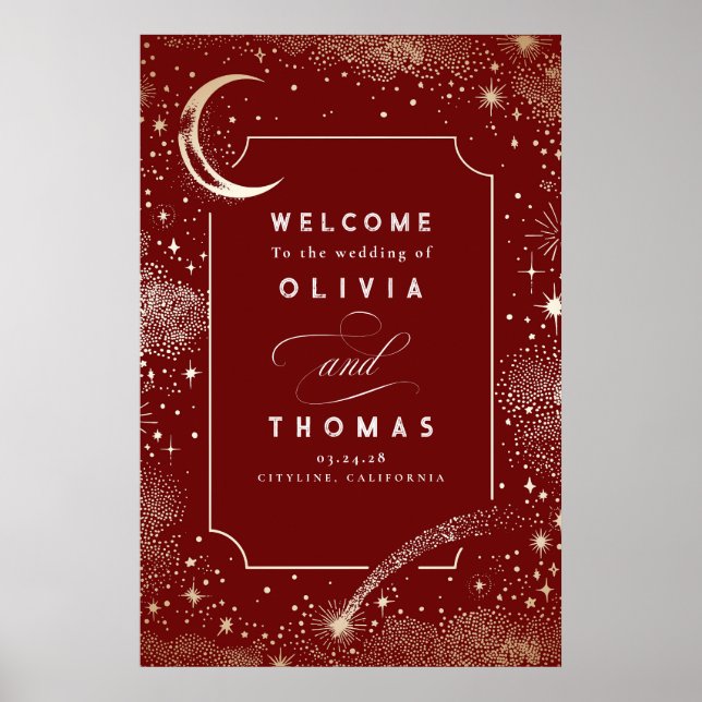 Starry Night Sky Celestial Wedding Welcome Sign (Front)