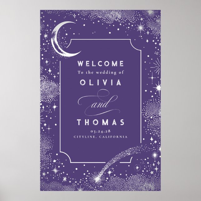 Starry Night Sky Celestial Wedding Welcome Sign (Front)
