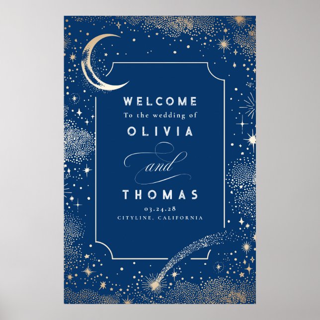 Starry Night Sky Celestial Wedding Welcome Sign (Front)