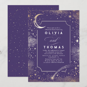 Starry Night Sky Crescent Moon Rehearsal Dinner Invitation
