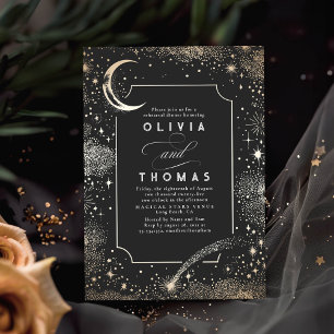 Starry Night Sky Crescent Moon Rehearsal Dinner Invitation