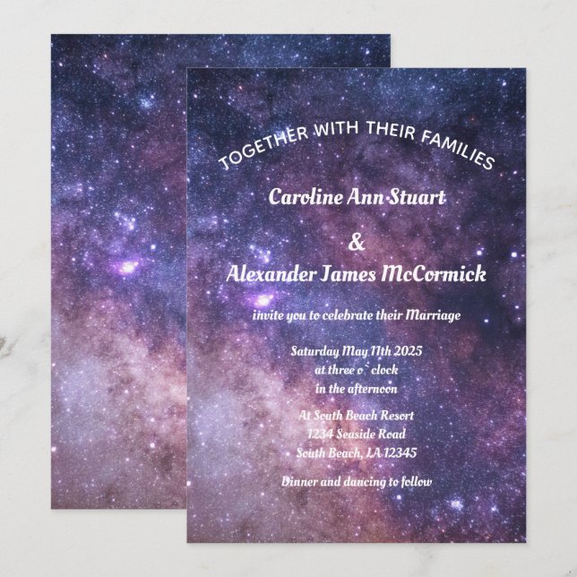 Starry Night Sky Galaxy Elegant Celestial Wedding Invitation (Front/Back)