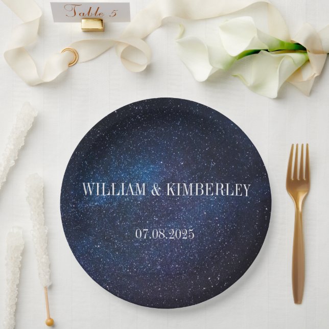 Starry Night Sky Galaxy Elegant Wedding Paper Paper Plate (Wedding)
