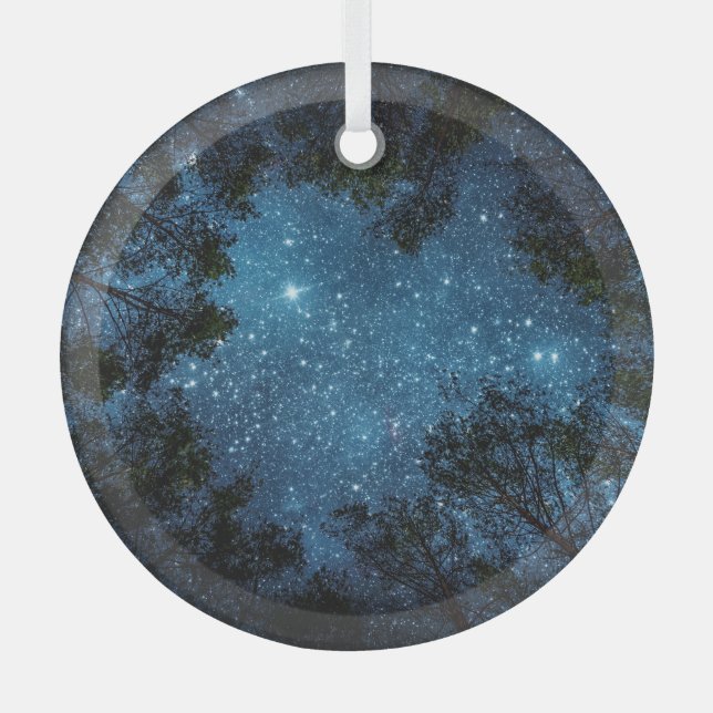 Starry night sky, Milky Way. Glass Tree Decoration (Front)