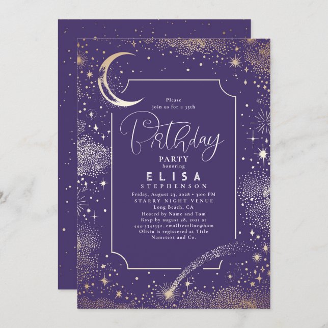Starry Night Sky Moon Mystical Celestial Birthday Invitation (Front/Back)