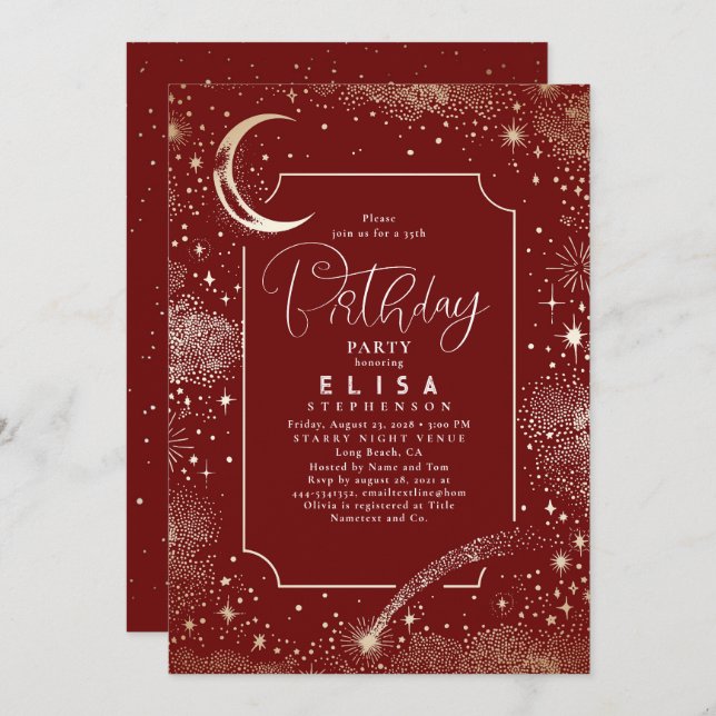 Starry Night Sky Moon Mystical Celestial Birthday Invitation (Front/Back)