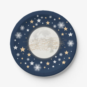 Starry Night Sky/ Moon & Stars/ Navy Twinkle Star Paper Plate