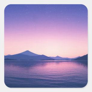 Starry Night Sky Over Purple Mountain Lake Square Sticker