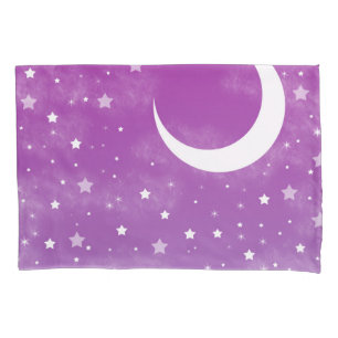 Starry Night Sky Purple Moon and Stars Pillowcase