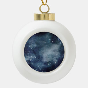 Starry Night Sky Stars Universe Midnight Blue Mist Ceramic Ball Christmas Ornament
