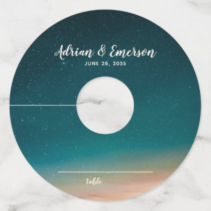 Starry Night Sky Sunset Wedding Seating Place Card Wine Glass Tag