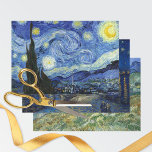 Starry Night Sky Vincent van Gogh Wrapping Paper Sheet<br><div class="desc">Indulge in the timeless beauty of art with Vincent van Gogh (1853-1890) Wrapping Paper Sheets – a celebration of the masterpieces that have captivated hearts for generations. Starry Night (1889) - with a crescent moon in a swirled night sky. Starry Night over the Rhone (1888)- a nighttime scene of boats...</div>