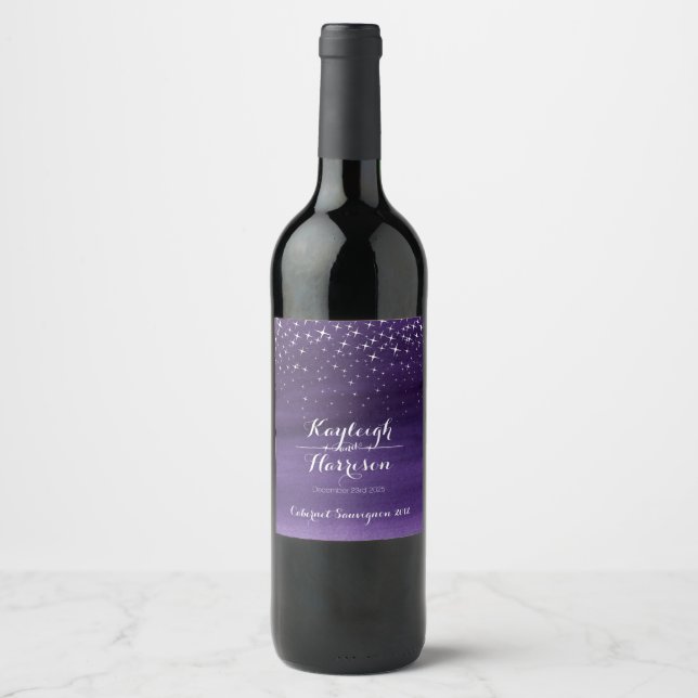 Starry night sky wedding custom wine labels (Front)