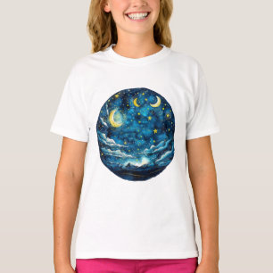 Starry Night Sky with Moons – Celestial Kids T-Shirt