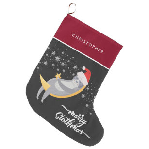 Starry Night Sloth Moon Personalised Holiday Large Christmas Stocking