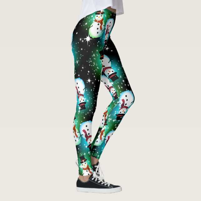 Starry Night Snowman Christmas Leggings (Right)
