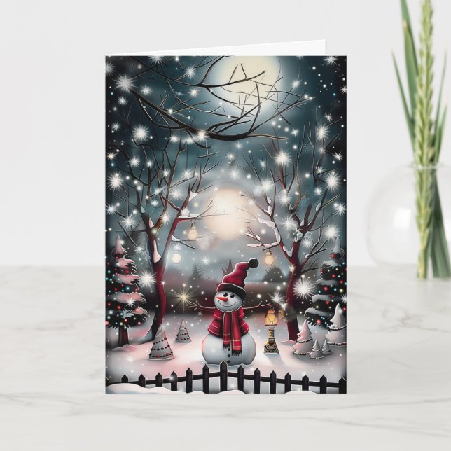 Starry Night Snowman  Holiday Card (Front)