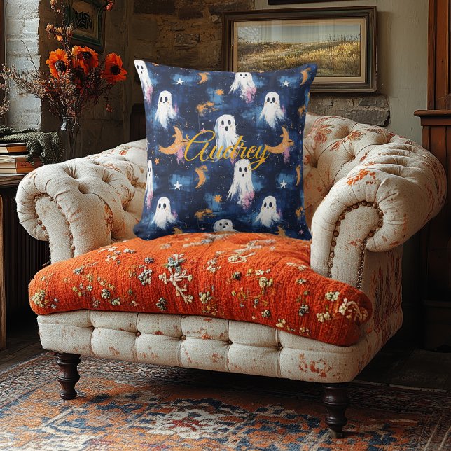 Starry Night Spectres Halloween Pillow with Name (Creator Uploaded)