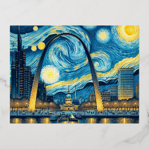 Starry Night St. Louis Missouri Foil Holiday Postcard