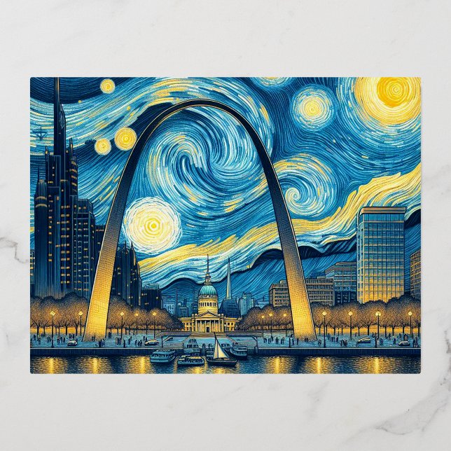 Starry Night St. Louis Missouri Foil Holiday Postcard (Front)