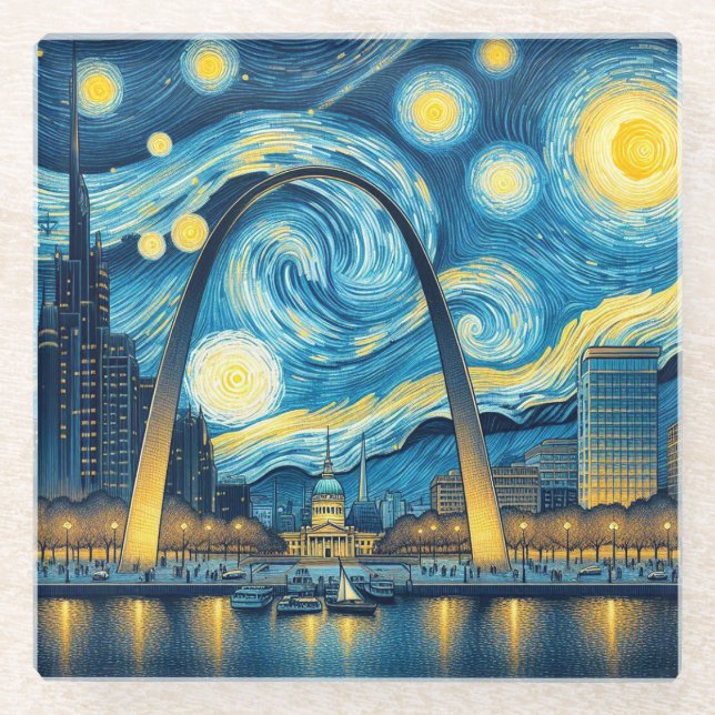 Starry Night St. Louis Missouri Glass Coaster (Front)