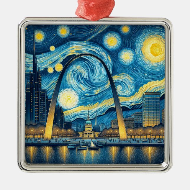 Starry Night St. Louis Missouri Metal Tree Decoration (Front)