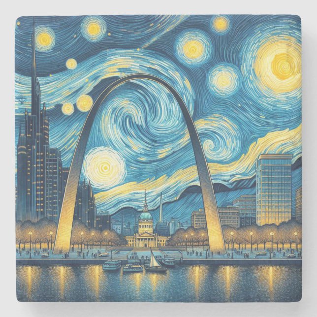 Starry Night St. Louis Missouri Stone Coaster (Front)