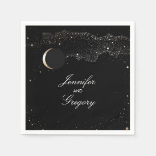 Starry Night Stars Black and Gold Wedding Napkin
