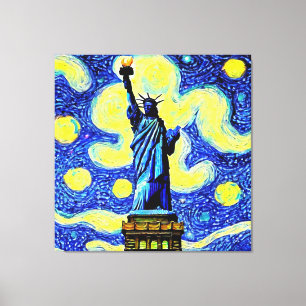 Starry Night Statue Of Liberty New York Canvas Print