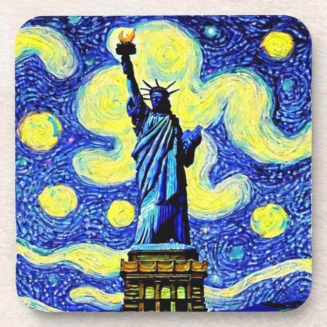 Starry Night Statue Of Liberty New York Coaster (Front)