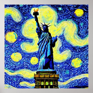 Starry Night Statue Of Liberty New York Poster
