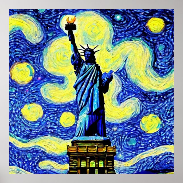 Starry Night Statue Of Liberty New York Poster (Front)