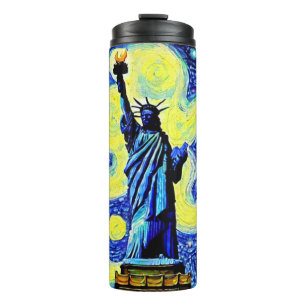 Starry Night Statue Of Liberty New York Thermal Tumbler