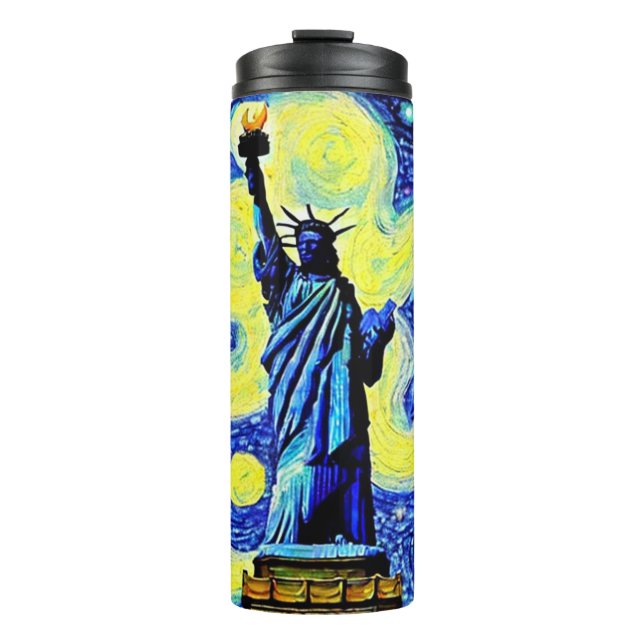 Starry Night Statue Of Liberty New York Thermal Tumbler (Front)