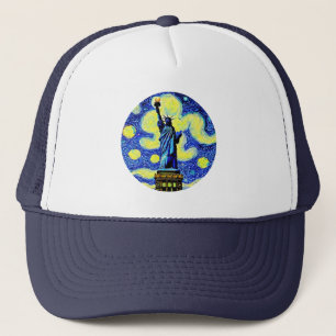Starry Night Statue Of Liberty New York Trucker Hat