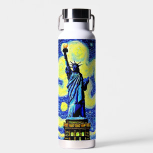 Starry Night Statue Of Liberty New York Water Bottle