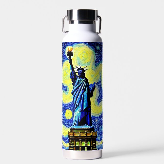 Starry Night Statue Of Liberty New York Water Bottle (Front)