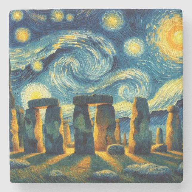 Starry Night Stonehenge Stone Coaster (Front)