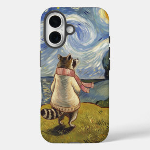 Starry Night Stroll  – Cosy Racoon Art iPhone 16 Case