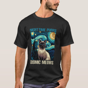 Starry Night Style Artistic Painting Siamese Funny T-Shirt