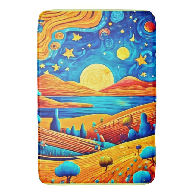 Starry Night Surrealism Cartoon Art Bath Mat (Front Vertical)