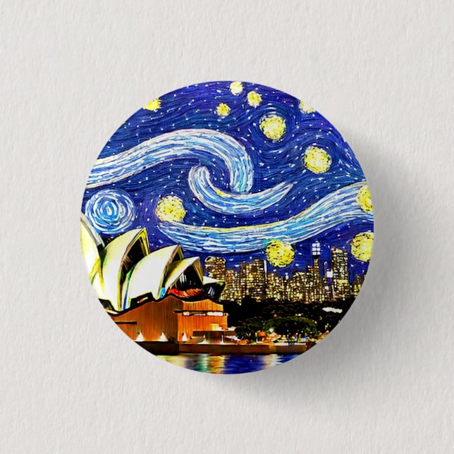 Starry Night Sydney Australia Opera House 3 Cm Round Badge (Front)