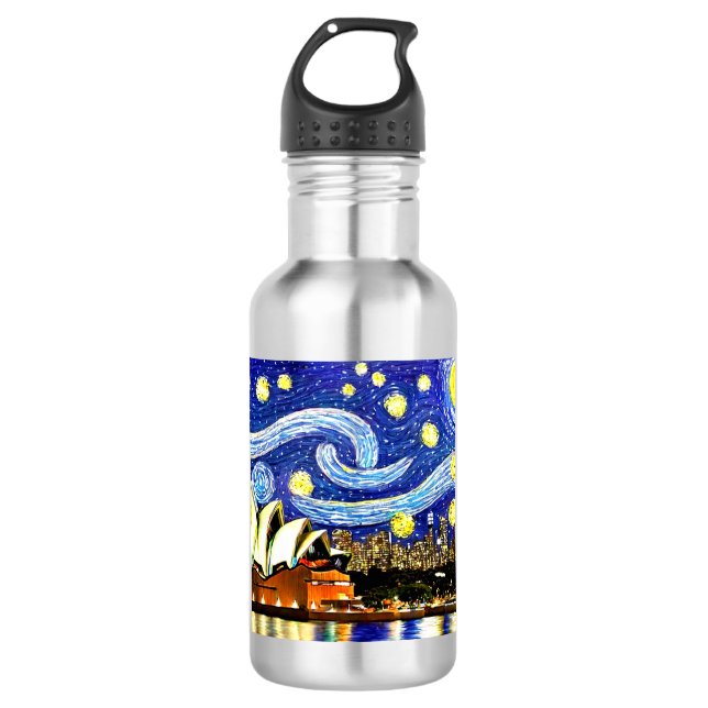 Starry Night Sydney Australia Opera House 532 Ml Water Bottle (Front)