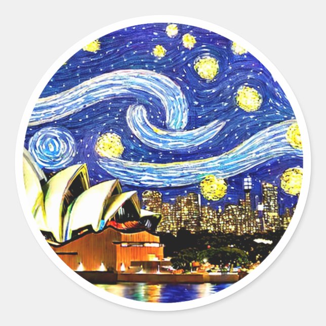 Starry Night Sydney Australia Opera House Classic Round Sticker (Front)