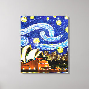 Starry Night Sydney Australia Opera House Drawstri Canvas Print