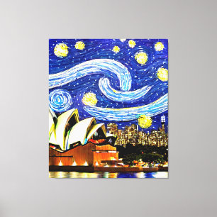 Starry Night Sydney Australia Opera House Drawstri Canvas Print