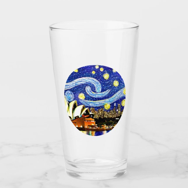 Starry Night Sydney Australia Opera House Glass (Front)